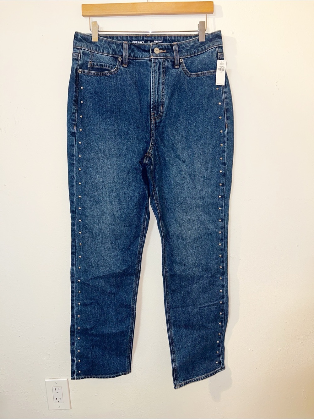 Old Navy Dark Blue Straight Extra High-Rise Studded Jeans